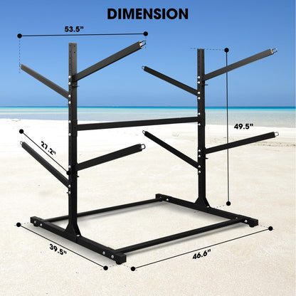 TPHUC Kayak Stand Freestanding Storage Rack for Kayak Canoe, Boat, Sup, Surfboard Bracket for Indoor, Outdoor, Garage, Shed, Dock with Lockable Wheel Wide Adjustable (4 Levels, Style 2)
