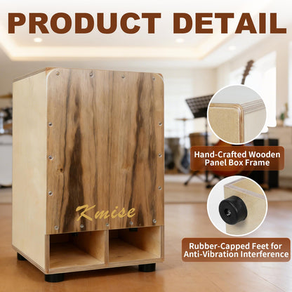 Kmise Portable Cajon Drum Box, 11.8×12.2×19.6" Adjustable Snare Cajons Drums, Solid Ebony & Birch Wood, Percussion Instrument Gift for Adults Kids, With Carry Bag,for Home Live Performance Practice