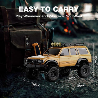 FMS 1/18 FCX18 RC Crawler Land Cruiser LC80 Toyota Officially Licensed 4WD RTR RC Rock Truck with 2.4Ghz Transmission Portal Axles LED Lights for Adults Hobby Gifts (Yellow)