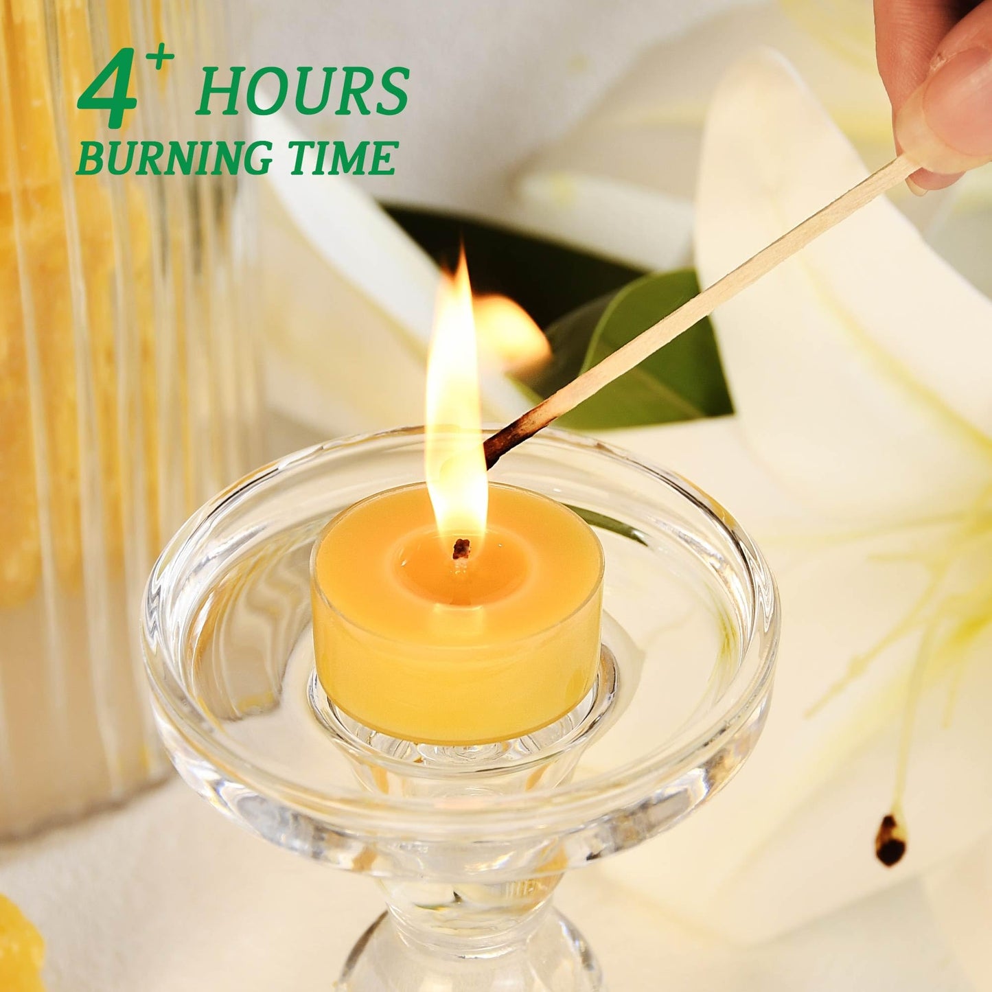 Beeswax Tealight Candles, Handmade Tea Light Candle 24 Pack with Cotton Wick - 4 Hours Long Burning, Natural Unscented and Smokeless for Home Decor, Party, Dinner