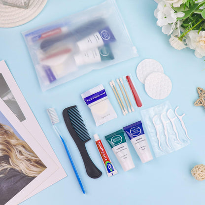 Toiletry Kits Travel Essentials Disposable Hygiene in Bulk, Trial Size Toiletries Supplies Individually Wrapped Traveling Personal Care Items, for Camping, Hotel, Homeless, Charity, 8-in-1 (200-Pack)