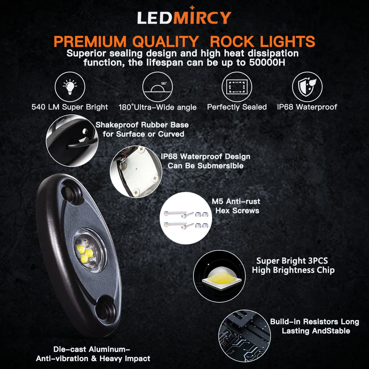 White Rock Lights,LEDMIRCY High Power Underbody Pure White LED Rock Lights for UTV Trucks Off Road RZR Auto Car Boat ATV SUV Waterproof High Power Neon Trail Rig Light Shockproof Pack of 20