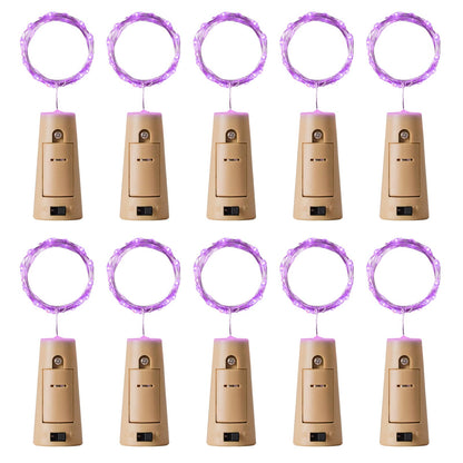Aluan Wine Bottle Lights 10 Pack, 20 LED Copper Fairy Lights, Waterproof, Purple, Model BL00