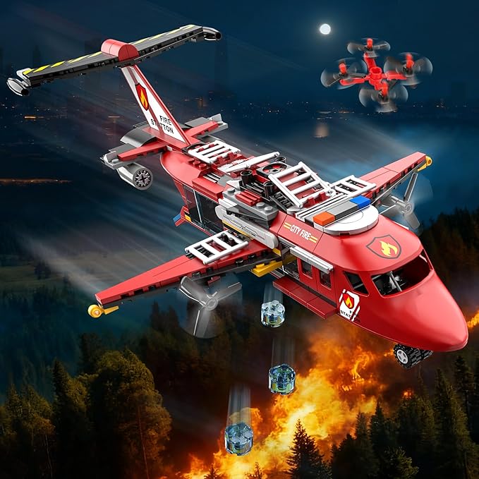 3 in 1 City Fire Rescue Plane Building Sets Compatible with Lego Fire Station Helicopter Fire Truck Airplane Building Blocks Kits for Boys Girls for Adults Teens 14+ (823 PCS)