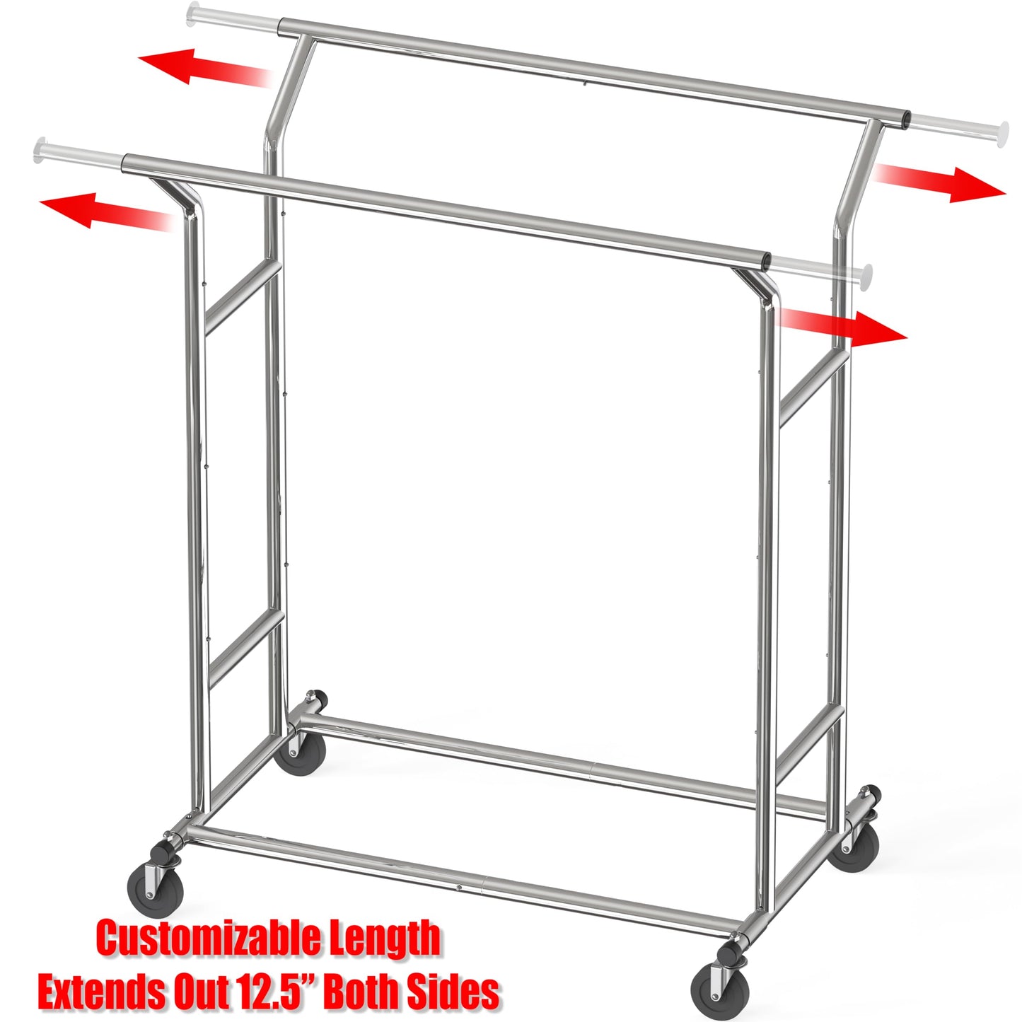 Simple Houseware Heavy Duty Double Rail Clothing Garment Rack, Holds Up to 200 lbs, 43 to 67 Inches Extendable Rod, Chrome