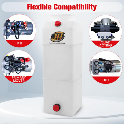 13 Quart Poly Power Unit Reservoir for Hydraulic Systems, Polyethylene Flat Bottom Utility Fluid Tank for Dump Trucks Trailers RVs Boats