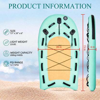 FBSPORT Inflatable Water Rescue Sled, Drop-Stitch PVC Rescue Board Floating Dock Platform Mat with Rapid Inflation, Portable 73"x39" Emergency Sled for Lakes, Oceans, Rivers, Surfing, Divers