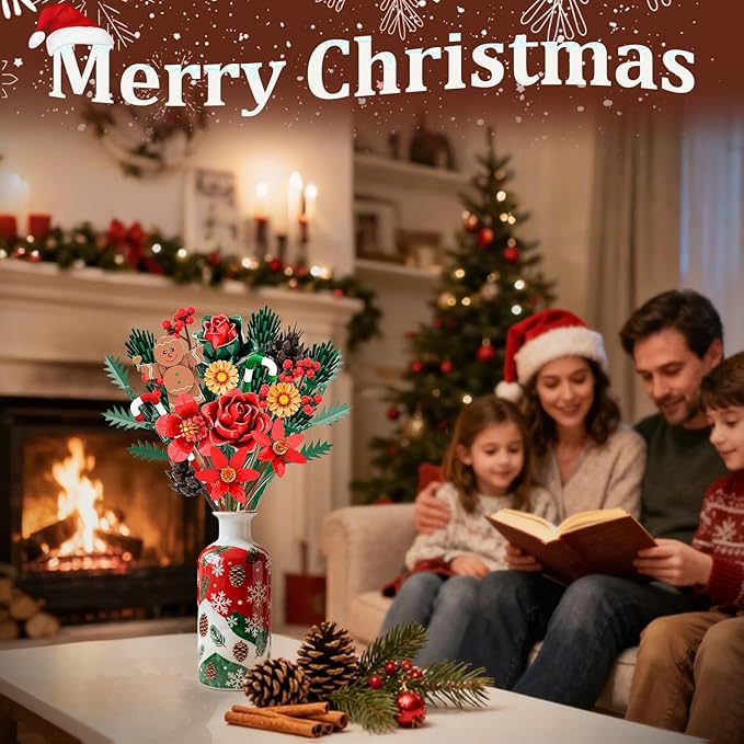 Christmas Flowers Bouquet Building Set Xmas Botanical Collection Compatible with Lego Flowers for Home Living Room Christmas Decor Xmas Gift for Grandkids &amp Teens 865 PCS
