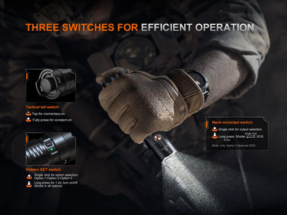 Fenix PD36R ACE 3000 Lumen Rechargeable Tactical Flashlight, USB-C Dual Switch, Set Customizable Brightness Levels, Strobe SOS Long Runtime Waterproof EDC Duty Light Camping Hunting Emergency