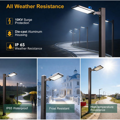 400W LED Parking Lot Lights Outdoor 100000lm(250LM/W) IP65 Commerical LED Parking Lot Lights with Smart Photocell 6KV SPD 5000K Arm Mount Flood Lighting for Parking Lot, Roadways,Stadium,Yard,-2Pack