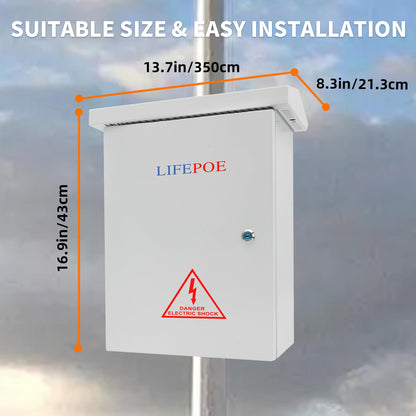 NEMA Outdoor Electrical Box (15.7″ x 11.8″ x 7.9″) Metal Enclosure, Universal IP Waterproof Equipment Box w/DC Fan & 12V Adapter, Removable DIY Mounting Plate, One-Piece Ventilation