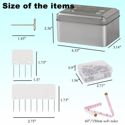Svartur Knit Blocking Pins Kit, Includes 20 Knit Blocking Combs, 100 T-pins for Blocking Knitting Crochet, Needlework Projects, Knitting Block Tool for Blocking Mats, White