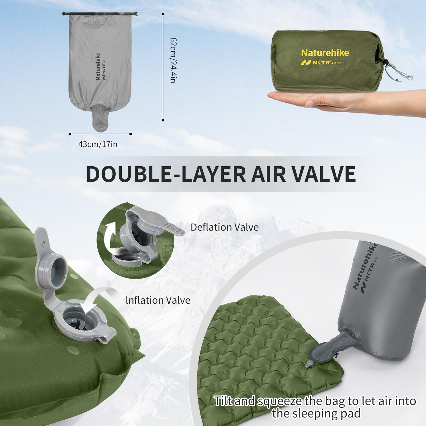 Naturehike 27oz Ultralight Sleeping Pad, Insulated Inflatable Sleeping Pad 4.6R, Lightweight Sleeping Mat for Camping, Hiking, Backpacking, with Air Pump Sack