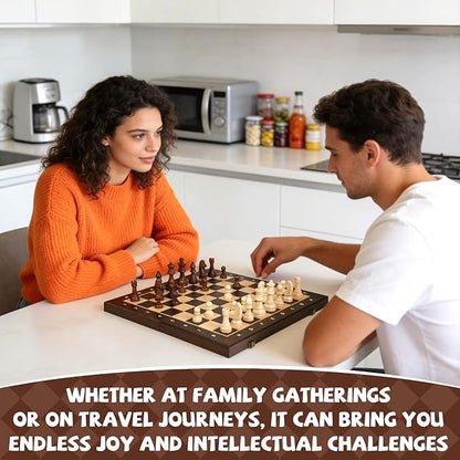 15 Magnetic Wooden Chess Set for KidsAdults &amp Beginners with 3 King &amp 2 Extra Queens – Portable Folding Travel Chess Board with Storage – Classic Strategy Game