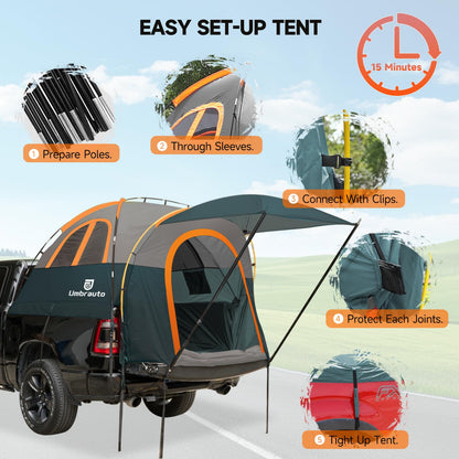 Umbrauto Truck Bed Tent with Awning: 5.5-5.8FT PU3000mm Waterproof Tailgate Pickup Truck Tents, Easy Set-up for 2 Person, Fits Full Size Short Bed, Chevy, Dodge, Ford, GMC, Green