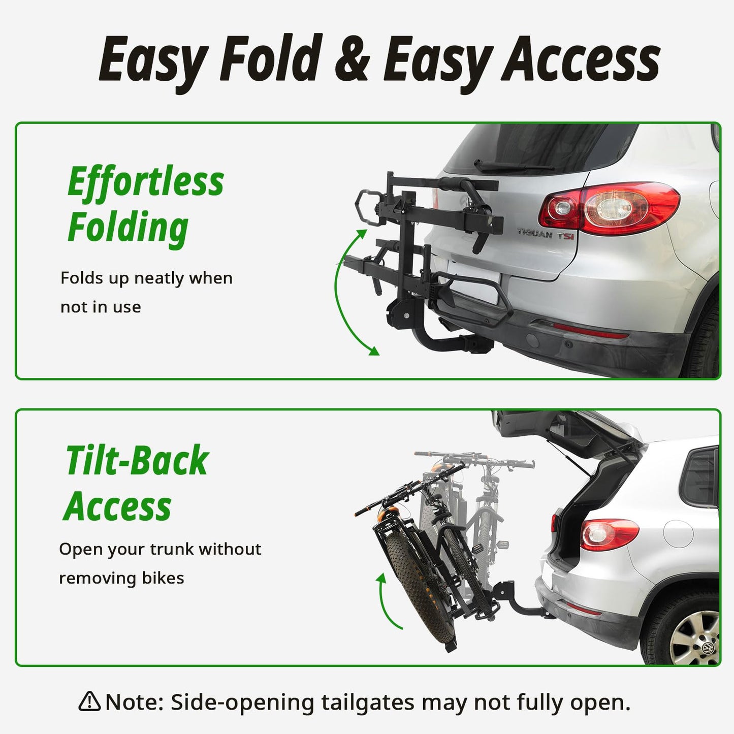 Bike Rack Hitch Mount with Ramp for 2 Bikes – Platform Ebike Rack Fits Fat Tires up to 150 lbs – Foldable & Tilt Electric Bike Rack for SUV, Truck, RV – 2 Inch Receiver