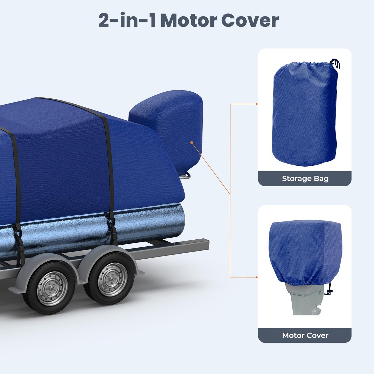 RVMasking Pontoon Boat Cover with Motor Cover, 1400D Heavy Duty Middle Reinforced, Marine Grade Waterproof Boat Cover for Length: 25'-28', Beam Width up to 102", Blue
