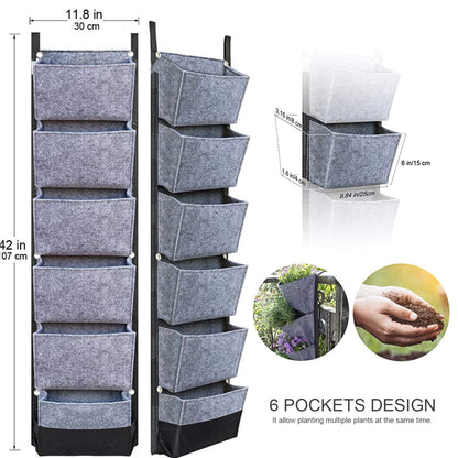 Yosoo Vertical Breathable Hanging Planting Wall Garden Grow Bags for Tomatoes Flowers Strawberries Green Plants 6 Pockets 42 x 12 Inch Home Garden Yard Farm Easy Grow (Grey)