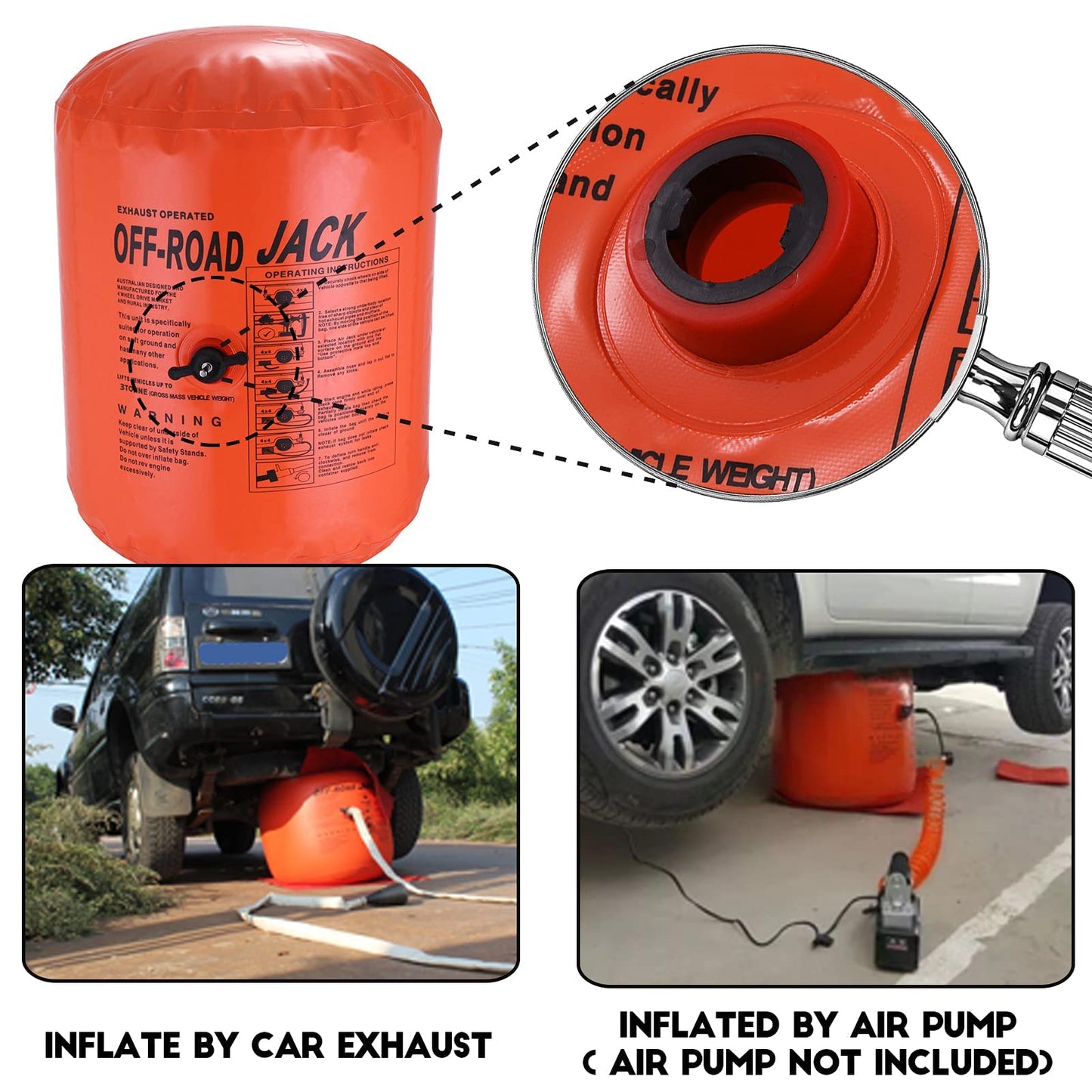 Flieeya 4-Ton Exhaust Air Jack - Portable Inflatable Car Lifting Bag for SUV, Truck & Off-Road Vehicle Recovery Emergency Tire Change Kit for Uneven Terrain