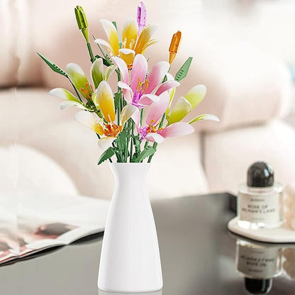 Lily Flower Building Kit for Adults Flower Bouquet Building Block Set Artificial Flowers Mini Building Bricks for Gifts/Home Decor Botanical Collection (White)