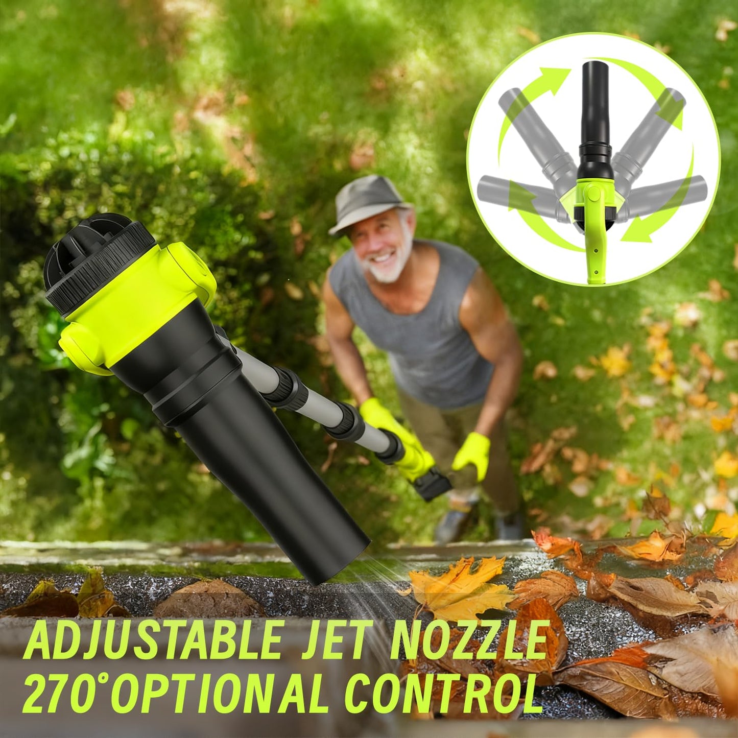Cordless Leaf Blower, 21V Leaf Blowers, 580CFM/180MPH Brushless Motor, with 2 Lightweight Batteries 3.0Ah & Charger, and 3-Speed Leaf Blower 2-in-1 Design with Gutter Cleaning Kit for Garden & House