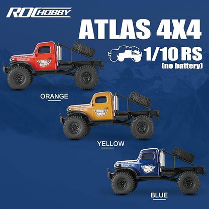 EAZYRC FMS Rochobby 1/10 Atlas Ready Set RC Crawler RC Truck 4X4 with Lighting 2.4GHz RadioBall Bearing Metal-Gear Full4 Link SuspensionRapid Separation Car Body for Adult (Yellow)