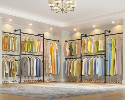 Timate P3 Wall Mounted Closet Organizer System with 5 Hanging Rods, Adjustable 5'8"–7'6", Heavy-Duty Modular Garment Rack, Space-Saving Closet Solution for Walk-in Closet, Bedroom & Small Spaces