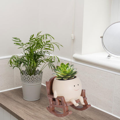 QIAOLY Rocking Chair Face Resin Planter Pot with Drainage Cute Flower Pots for Succulents Plants Live Indoor Outdoor Planters for Houseplants Gift Small (Small)