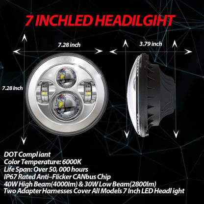 7 inch LED Motorcycle Headlights 4.5" Fog Passing Lights DOT Kit For Harley Davidson Road King Touring FatBoy Street Glide CVO Tri Glide Electra Glide Ultra Limited Classic Switchback harley headlight