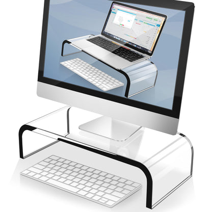 AboveTEK Acrylic Monitor Stand – Clear Monitor Riser & Computer Desk Stand, Premium Acrylic Laptop Stand for Home Office, PC TV Stand with Keyboard Storage Heavy Duty Desk Riser
