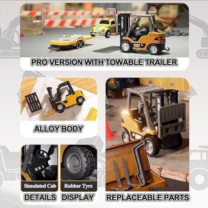 1/64 Scale RC Forklift Crane 2.4GHz Metal RC Truck 2-in-1 Construction Vehicle with Hook &amp Metal Forks Dual Speed APP Control Construction Vehicle Hobby Toy for Adults and Kids