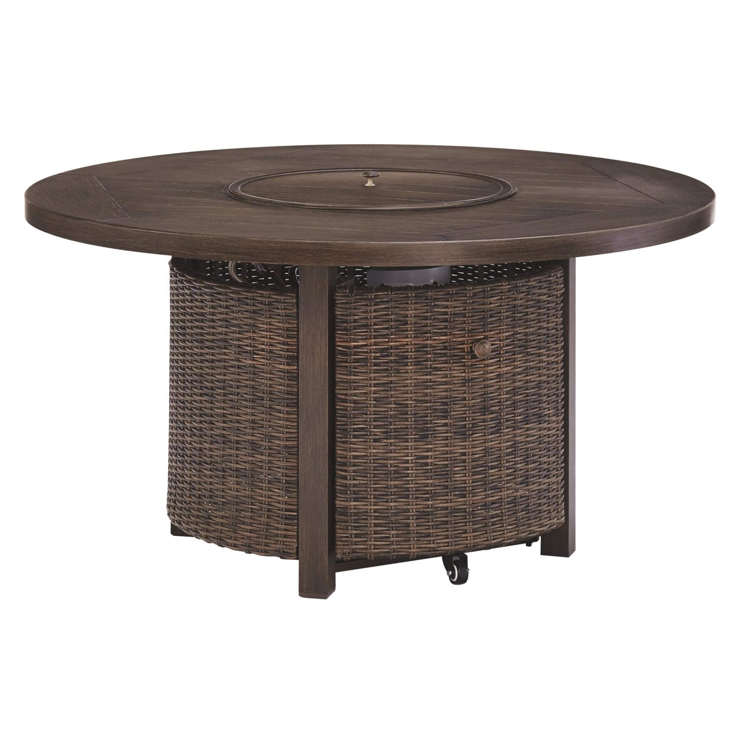 Signature Design by Ashley Paradise Trail Outdoor Round Wicker Patio Fire Pit Table, Brown