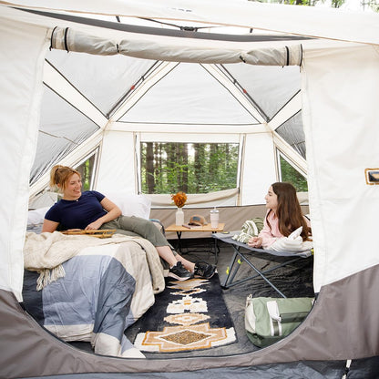 CORE 10 Person Instant Cabin Tent with LED Lights | Large Lighted Pop Up Tent with Carry Bag for Outdoor Camping, Glamping, and Backyard Adventures | Included Storage Pockets for Camp Accessories