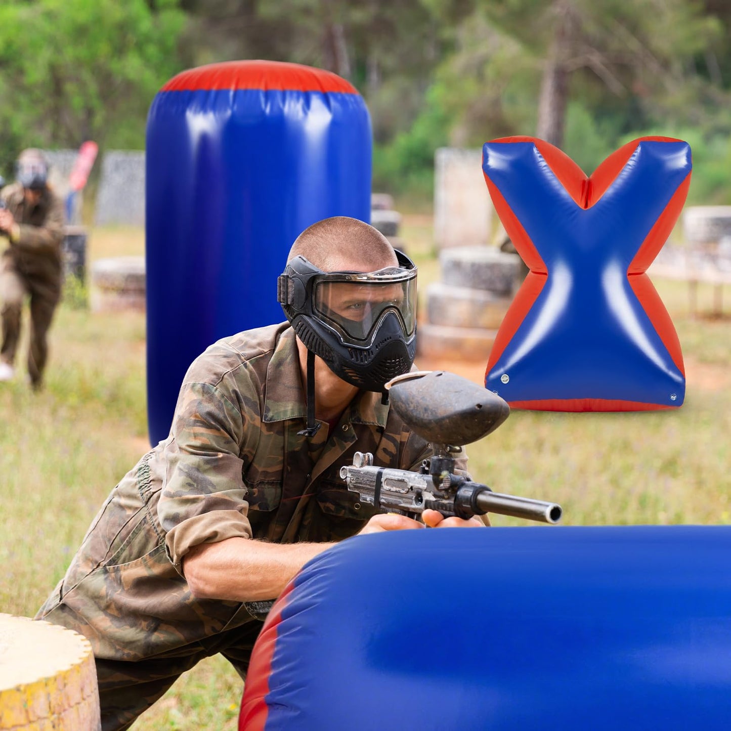 VioraWhite 8 Pcs Inflatable Air Bunker Set Inflatable Obstacles with Pump for Paintball, Airsoft, Archery Tag, Laser Tag, Water Gun, Soft Foam Rifle (Cylindrical Shape)