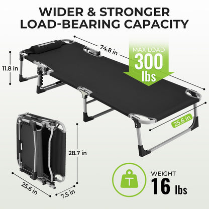 FUNDANGO Oversize Lounge Chair Outdoor, 300 lbs Large Camping Cots for Adults Heavy Duty Extra Wide Sturdy with Pillow for Outside Patio Beach Pool