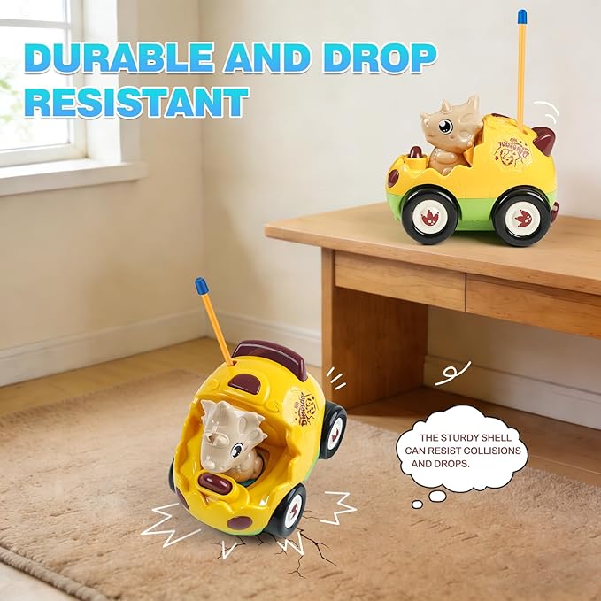 Remote Control Dinosaur Car Toy for Toddlers - Birthday Gift for Boys Ages 18+ Months 2 3 4 5 Year Old - RC Dino Vehicle with Lights and Music Easy Control Toy for Kids
