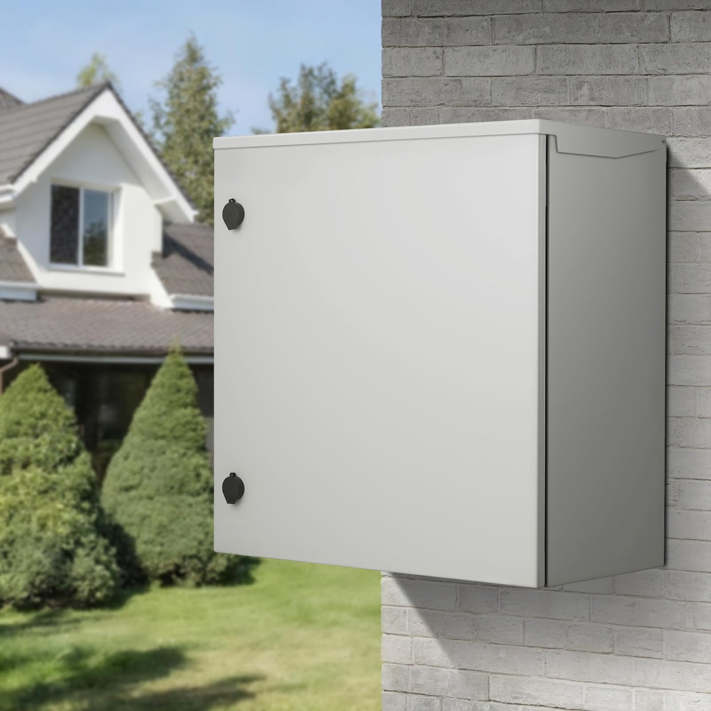 VEVOR Electrical Enclosure, 24'' x 24'' x 12'', NEMA 4 Outdoor Enclosure, IP65 Waterproof & Dustproof Cold-Rolled Carbon Steel Hinged Junction Box for Outdoor Indoor Use, with Rain Hood