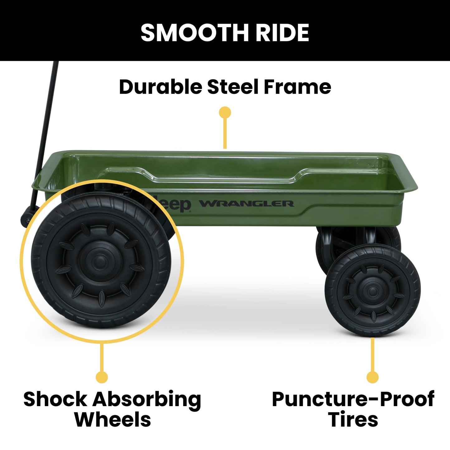 Jeep Wrangler Classic Kids Wagon by Delta Children – Rolling Utility Cart with All-Terrain Tires, Fold-Under Handle, Steel Body Pull Wagon for Outdoor Play, Olive Green Willys Jeep Heritage Design