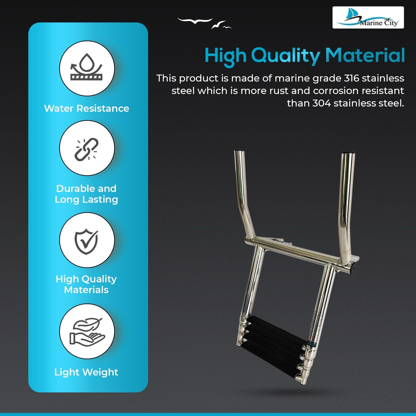 MARINE CITY 316 Grade Stainless Steel 4-Step Over Platform Telescoping Ladder with Retractable Handle