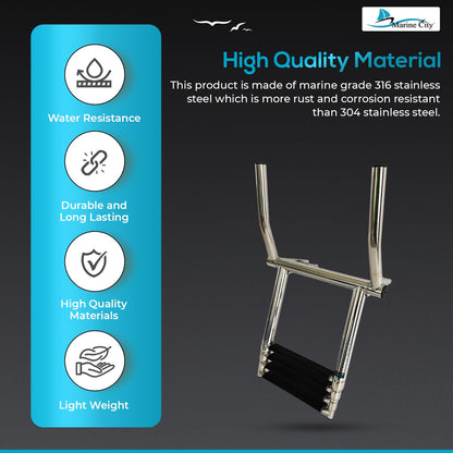MARINE CITY 316 Grade Stainless Steel 4-Step Over Platform Telescoping Ladder with Retractable Handle