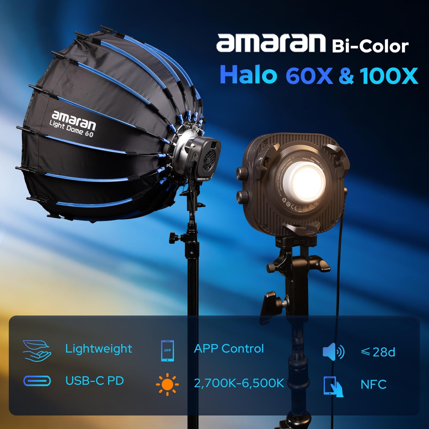 Aputure Amaran Halo 100x 100W COB Led Video Light Bicolor 2700k-6500k,4,890 lux @ 1m, Ultra-Compact Travel Light,USB-C PD Power,App/NFC Control, Bowens Mount (100, Watts)