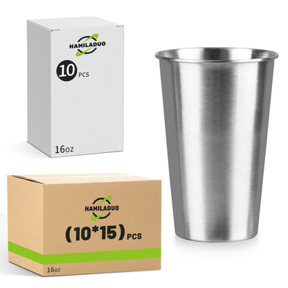 HAMILADUO 150Pack 16 oz Stainless Steel Pint Cups,Stainless Steel Cup,Pint Cup Tumbler，water Tumbler,Stackable,Reusable,BPA Free, (150)