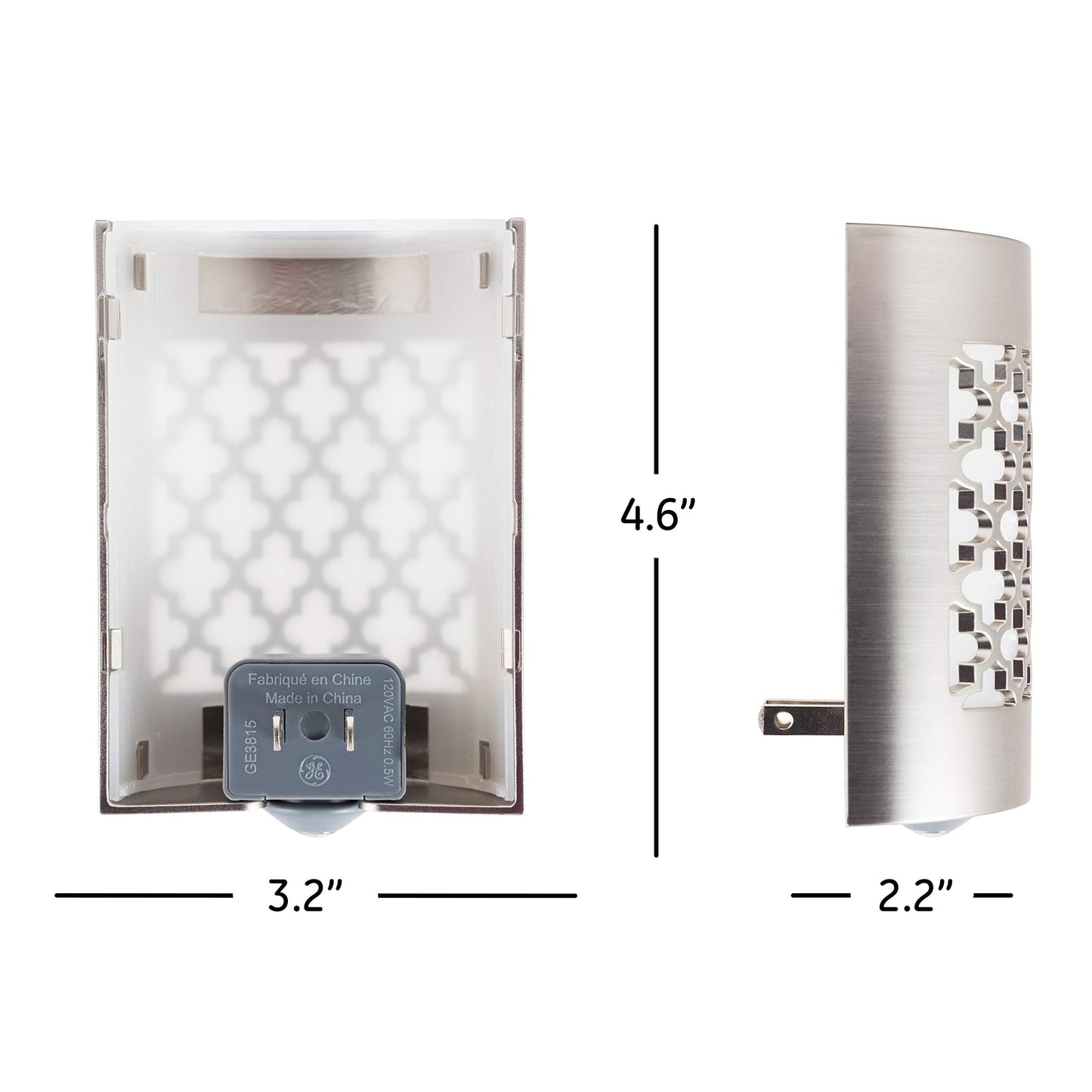 GE CoverLite LED Night Light, Plug-In, Dusk to Dawn Sensor, Home Decor, LED Lights for Bedroom, Bathroom, Kitchen, Hallway, 2 Pack, 46815, Brushed Nickel | Moroccan