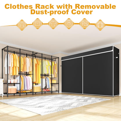 ULIFHOME H50C Extra Large Clothes Rack with Cover, Freestanding Portable Closet, Covered Clothing Racks for Hanging Clothes, Heavy Duty Garment Rack, Wardrobe Closet with Black Cover Max Load 1350 Lbs
