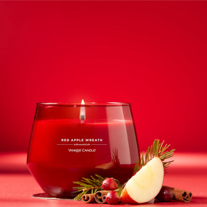 Yankee Candle Studio Scented Candle with up to 50 Hour Burn Time, Premium Plant Wax Blend for Consistent Burn, 10 oz Jar Candle with Room Filling Fragrance, Red Apple Wreath (Pack of 1)