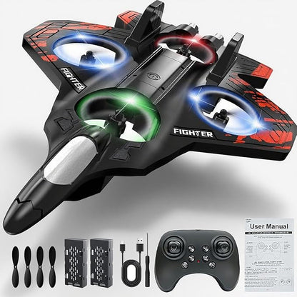 Foam Remote Control Airplanes RC Planes with Light RC Airplane Fighter Jet 360° Flip Stunt Roll Drones for Men Remote Control Plane (Red)