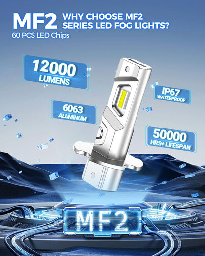 Marsauto H3 LED Fog Light Bulbs, 8000LM 6500K White, Mini Size Plug & Play, Pack of 2