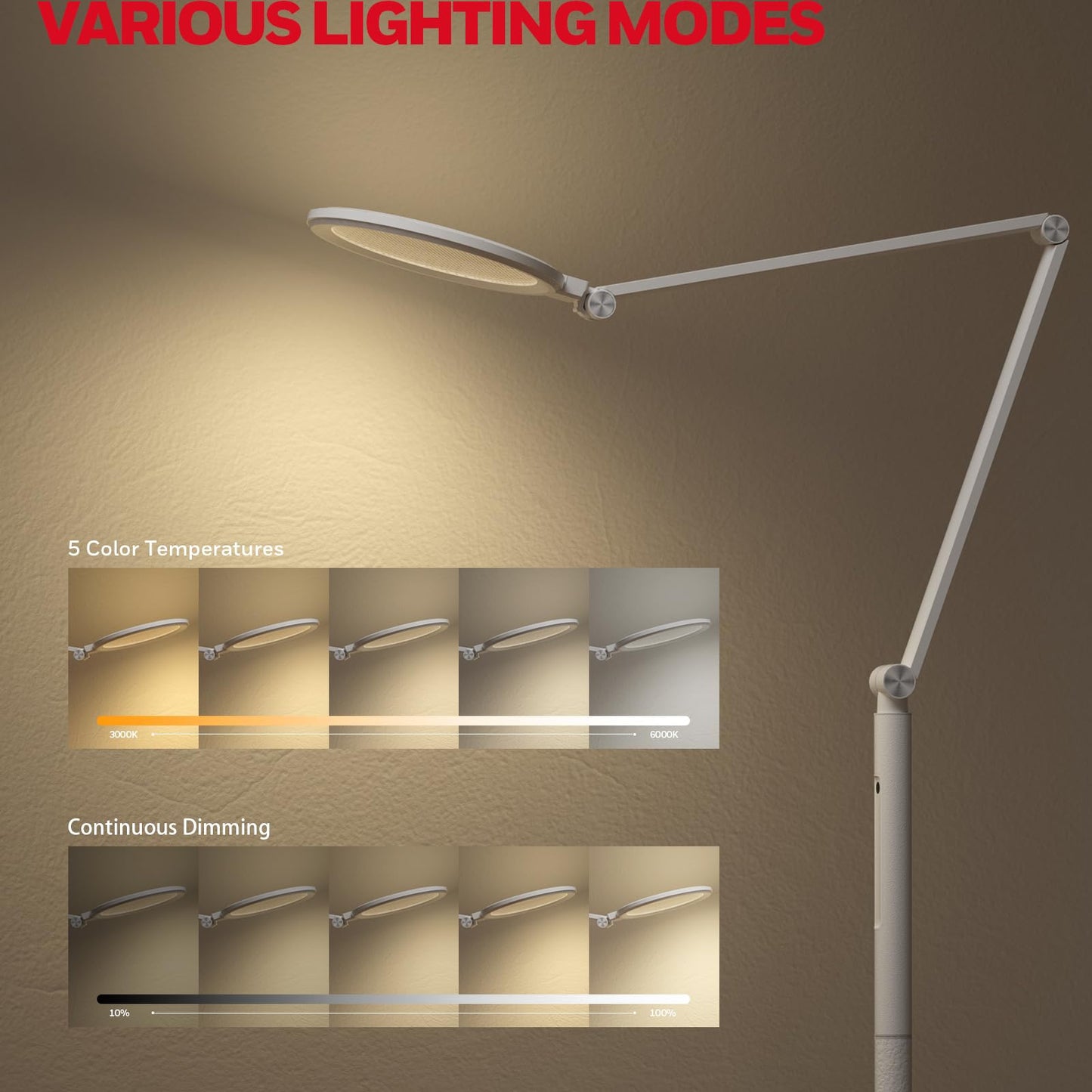 Honeywell LED Floor Lamp - F01WT Sunturalux™ Eye Caring Dimmable Standing Light with Remote,Bright Natural Daylight 5 Colors & 5 Brightness Adjustable Tall Lampara for Home Office Living Room Bedroom
