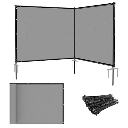 Patio 6' x 12' Outdoor Privacy Screen Freestanding Temporary Fence Panels Net Cover with Metal Poles for Outside Backyard Pool Garden Air Conditioner Fencing, Light Gray