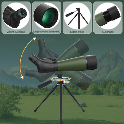 Aurosports 25-75X80 Spotting Scope with Tripod - BAK4 High Definition Waterproof Spotter Scope for Target Shooting Hunting Bird Watching, Scopes with Carrying Bag and Scope Phone Adapter (Green)